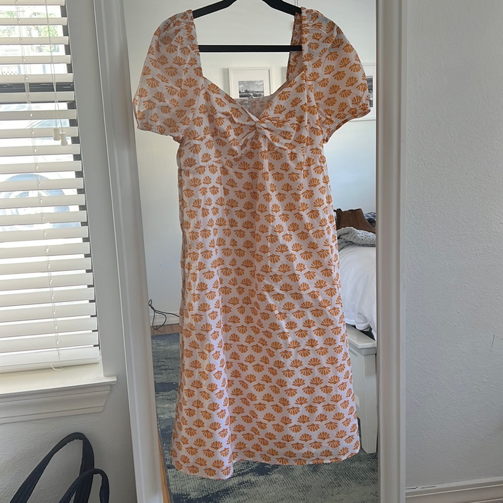 J CREW PUFF-SLEEVE TWIST-FRONT MIDI DRESS